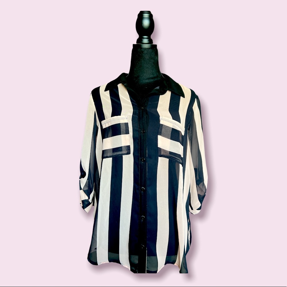 Baby pink and black stripe blouse
